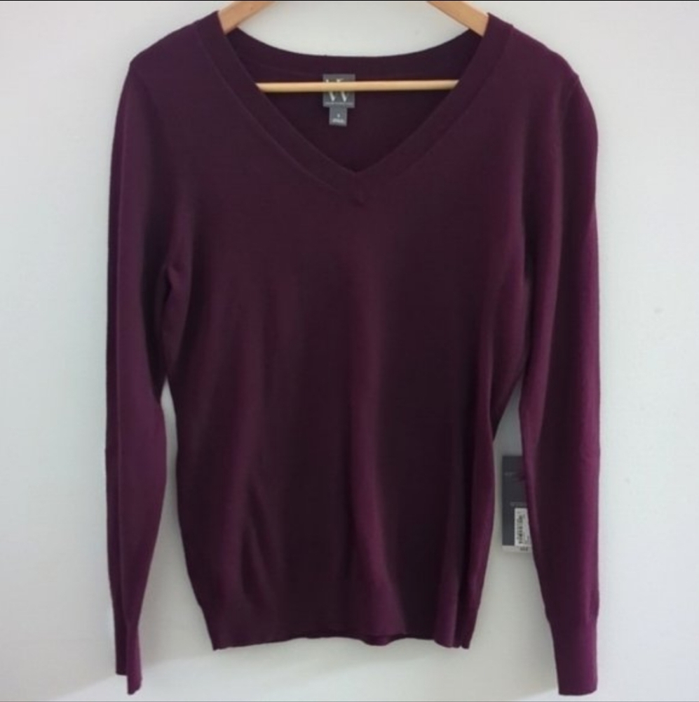 WORTHINGTON | Women's Classic Burgundy V-Neck Long  Sleeved Sweater